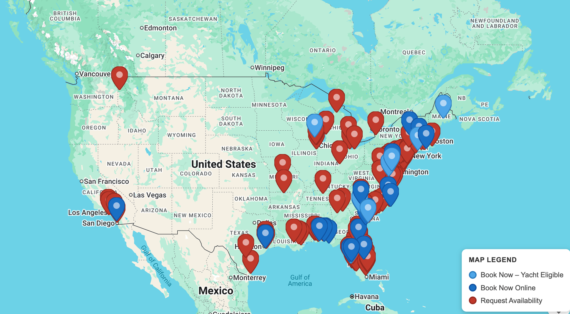 Searchable map of vetted captains